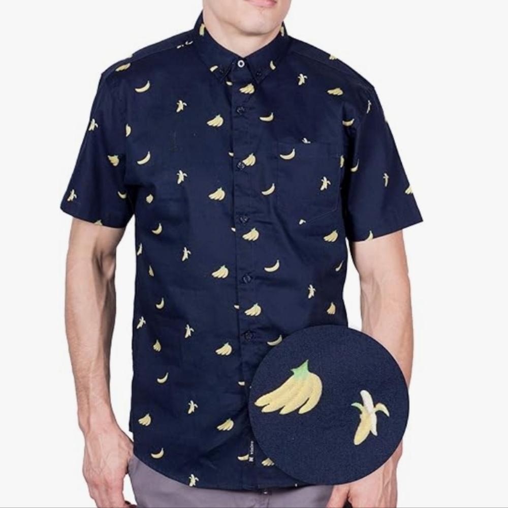 Navy Banana Print Men's Shirt